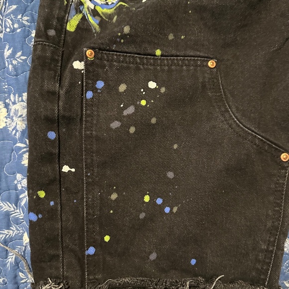 Purple Brand Distressed Paint Splatter Denim Shorts - Picture 7 of 9